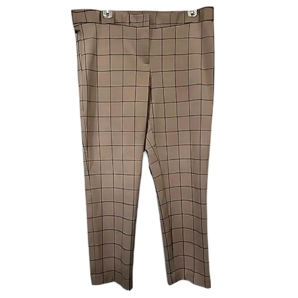 Amanda + Chelsea Crop Pants Windowpane Print Ankle-Length Cut Brown W US 14 NWOT - Picture 2 of 9